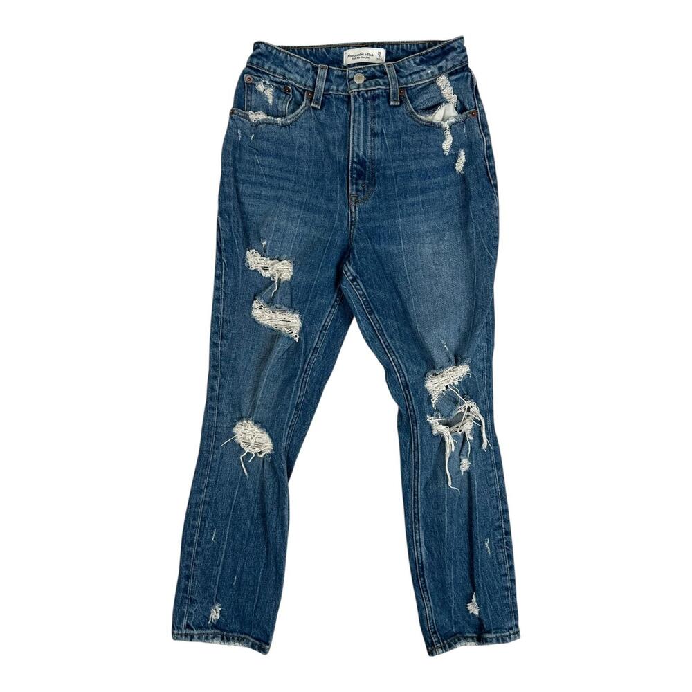 Abercrombie & Fitch High Rise Mom Jeans Women's 2 S Blue Curve Love Distressed